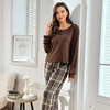 Pijama de desgaste noturno feminino de lã escovada DTY personalizado para noites relaxantes em casa, impresso ou em cor sólida