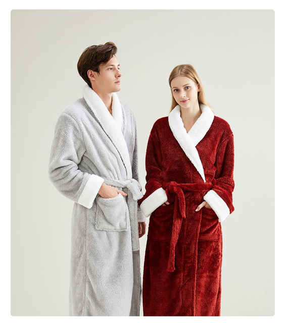 Roupão de lã de pelúcia luxuoso para homens e mulheres – Robe longo macio, quente e aconchegante com gola xale 