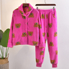 Conjunto de pijamas de lã com certificação Oeko-tex estampado com zíper estrela e punho