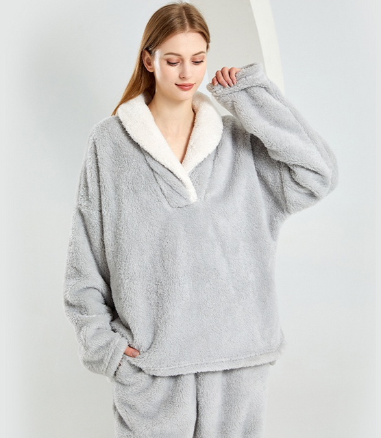 Loungewear de lã ultramacio de duas peças para relaxamento 