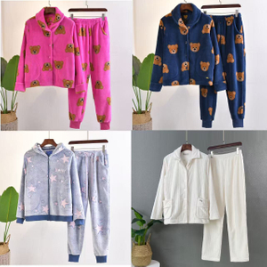 Conjunto de pijamas de lã com certificação Oeko-tex estampado com zíper estrela e punho