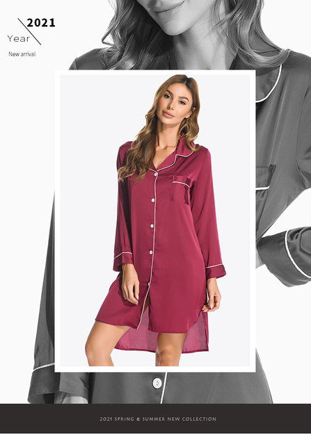 Pijama de cetim sexy e elegante de poliéster feminino, roupa de dormir macia e sedosa, bom para roupa íntima 