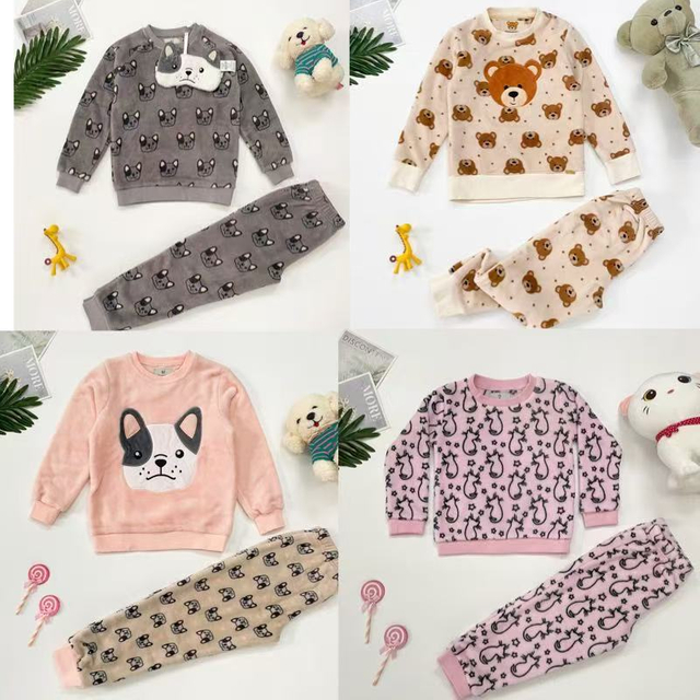 Conjunto de pijama de lã infantil adorável com tema de animal para dormir infantil 