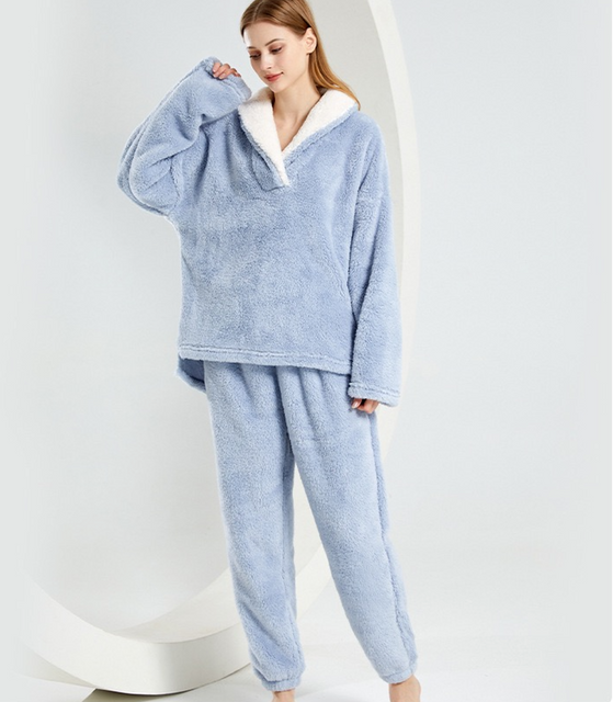 Loungewear de lã ultramacio de duas peças para relaxamento 