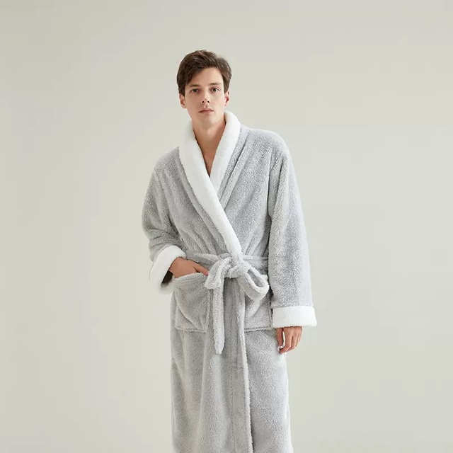 Roupão de lã de pelúcia luxuoso para homens e mulheres – Robe longo macio, quente e aconchegante com gola xale 