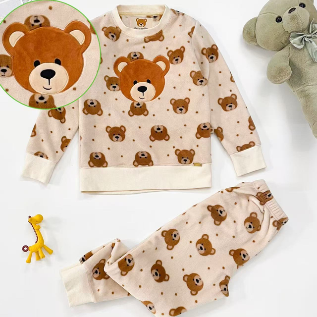Conjunto de pijama de lã infantil adorável com tema de animal para dormir infantil 