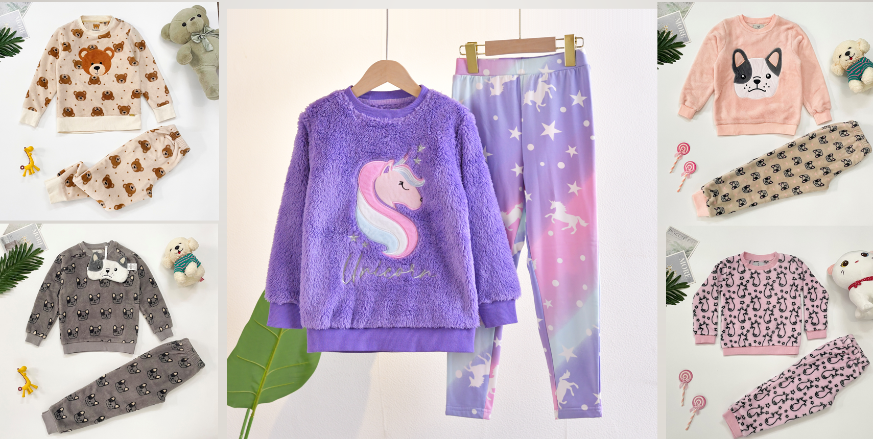 Conjuntos de pijama de l&atilde; para crian&ccedil;as